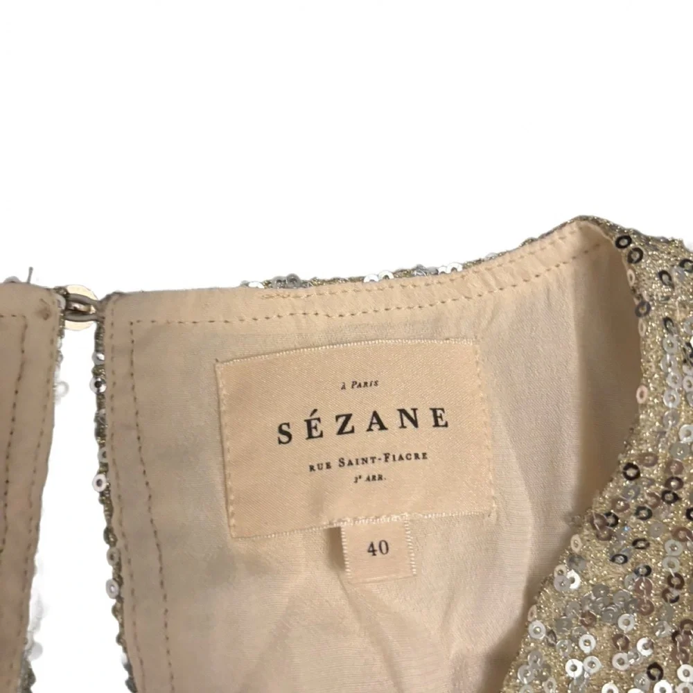 Sézane Annabeth Silver Sequin Long Sleeve Dress – Size 40 (US 8) - Picture 3 of 8